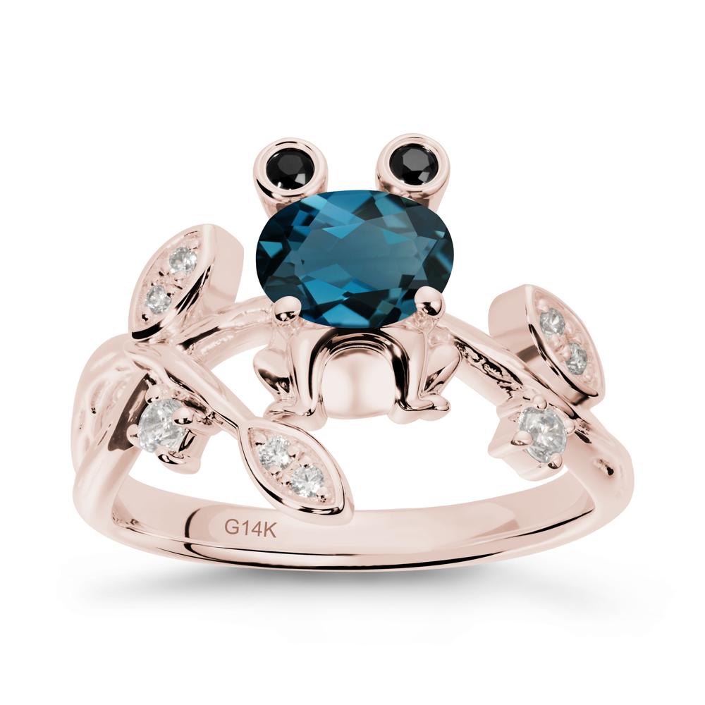 Oval Shaped London Blue Topaz Frog Ring - LUO Jewelry #metal_14k rose gold