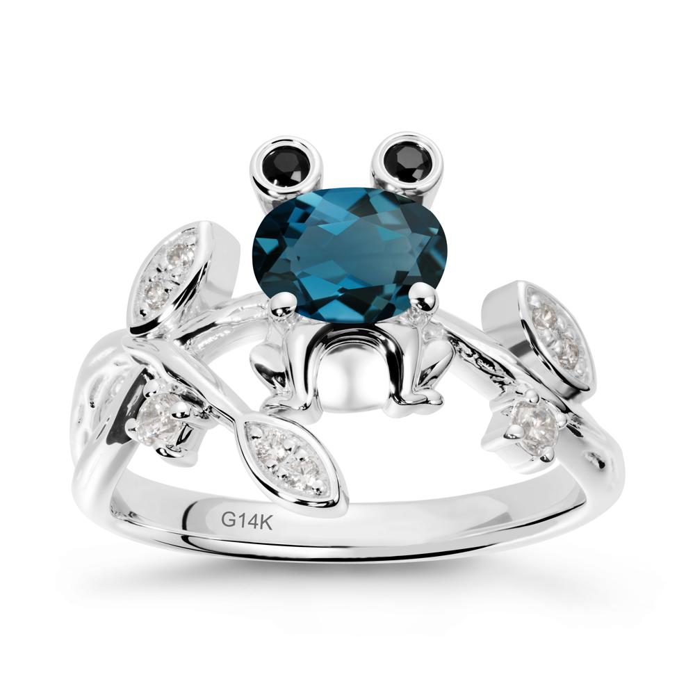 Oval Shaped London Blue Topaz Frog Ring - LUO Jewelry #metal_14k white gold