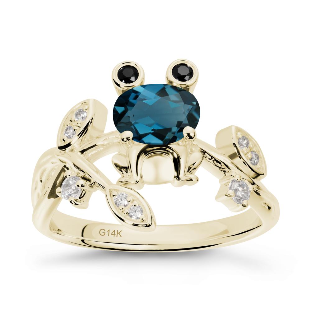 Oval Shaped London Blue Topaz Frog Ring - LUO Jewelry #metal_14k yellow gold