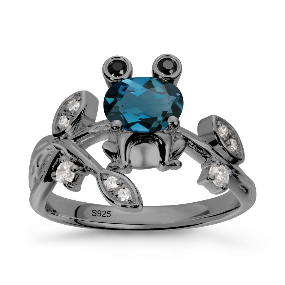 Oval Shaped London Blue Topaz Frog Ring - LUO Jewelry #metal_black finish sterling silver