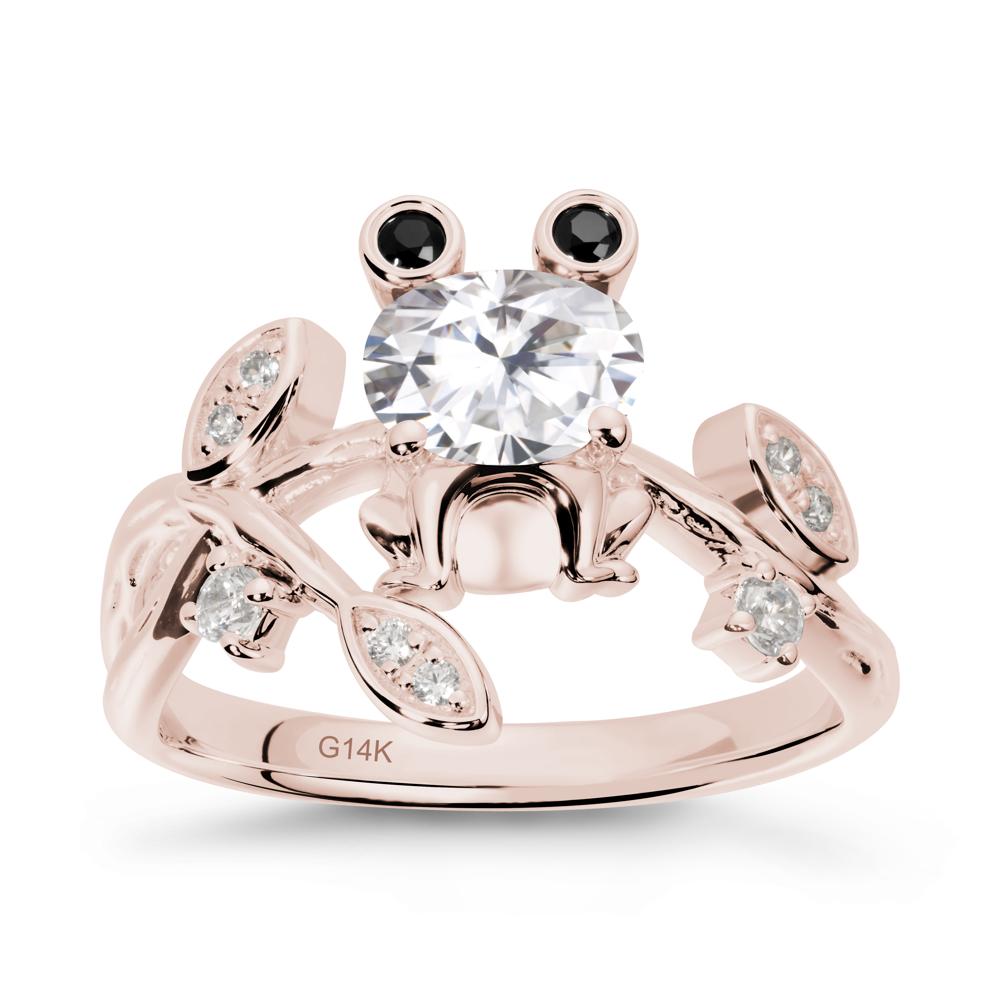 Moissanite Frog Ring with Twisting Leaves and Branches - LUO Jewelry #metal_14k rose gold