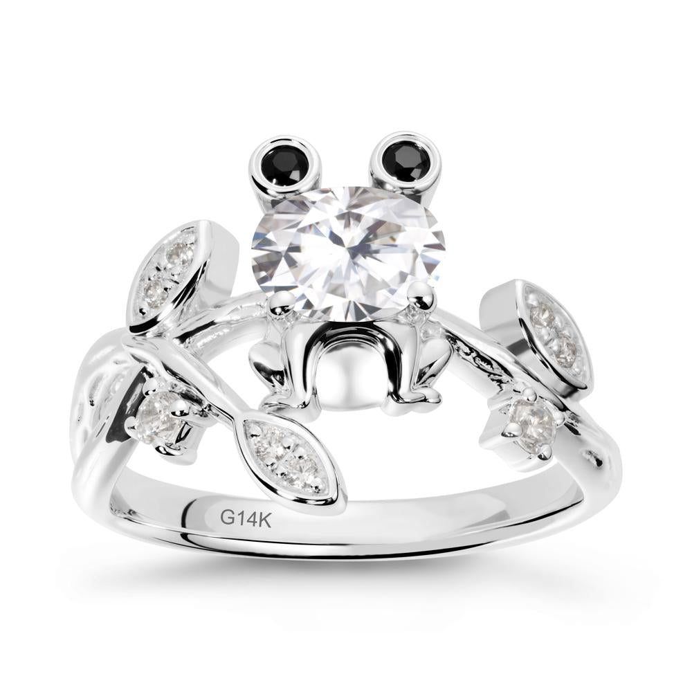 Moissanite Frog Ring with Twisting Leaves and Branches - LUO Jewelry #metal_14k white gold