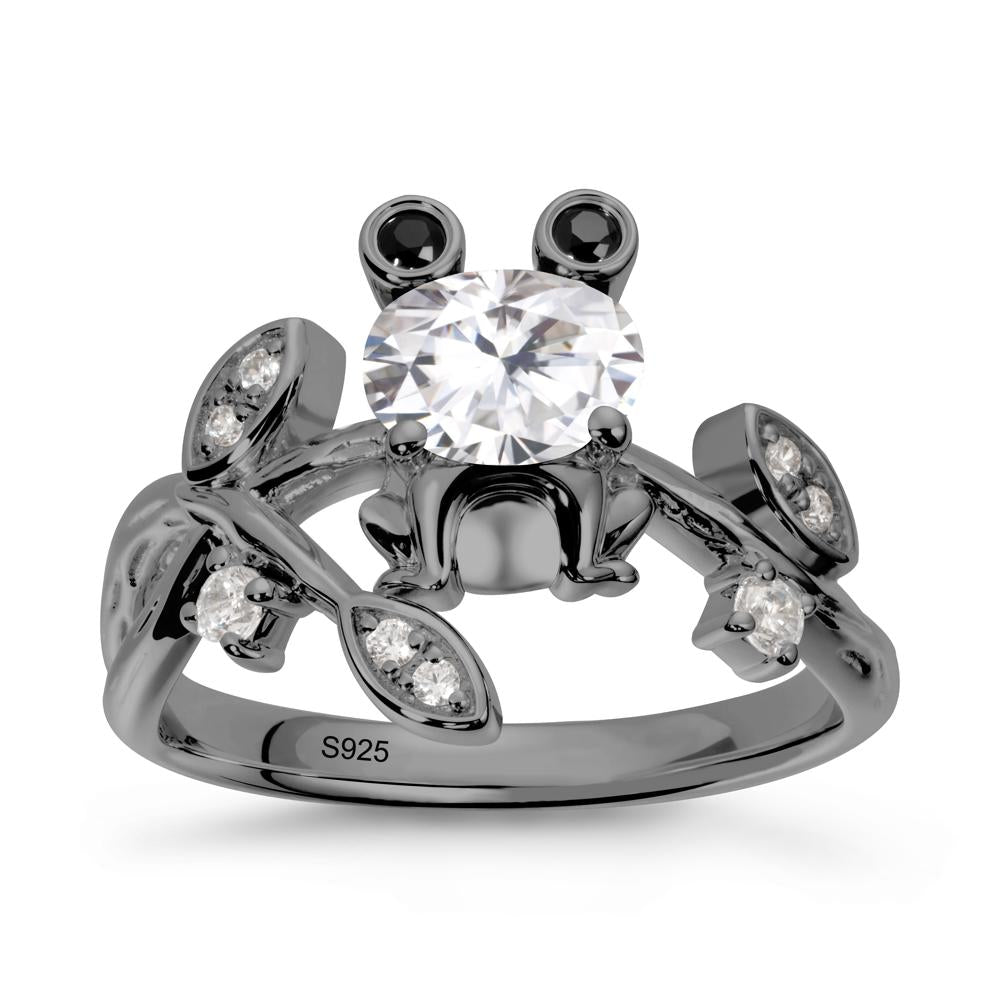 Moissanite Frog Ring with Twisting Leaves and Branches - LUO Jewelry #metal_black finish sterling silver