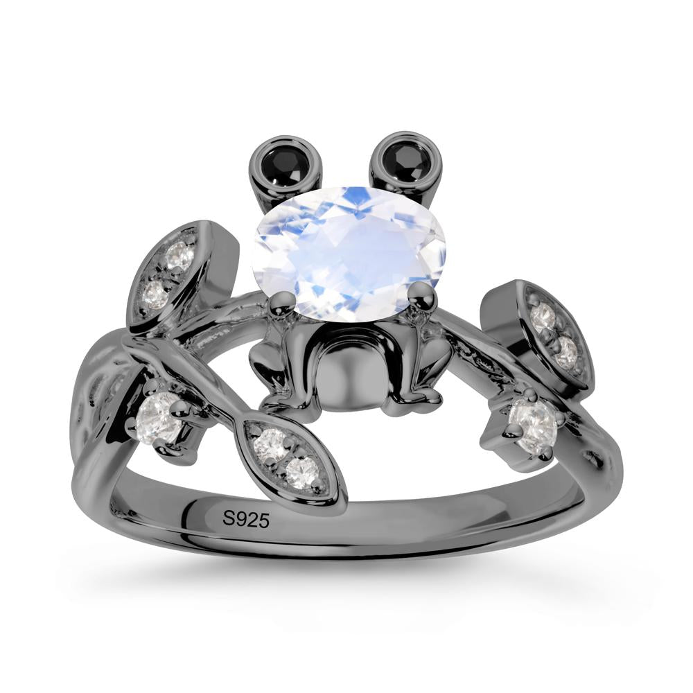 Oval Shaped Moonstone Frog Ring - LUO Jewelry #metal_black finish sterling silver