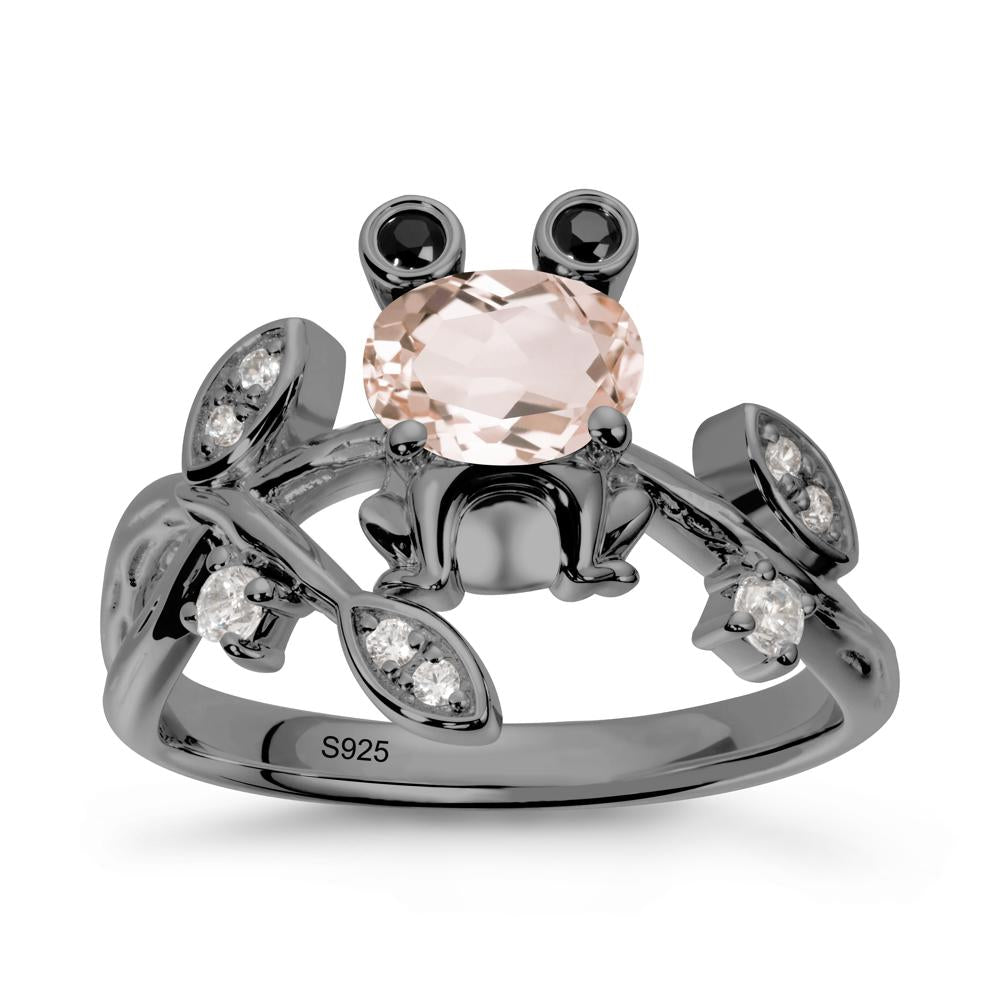 Morganite Frog Ring with Twisting Leaves and Branches - LUO Jewelry #metal_black finish sterling silver