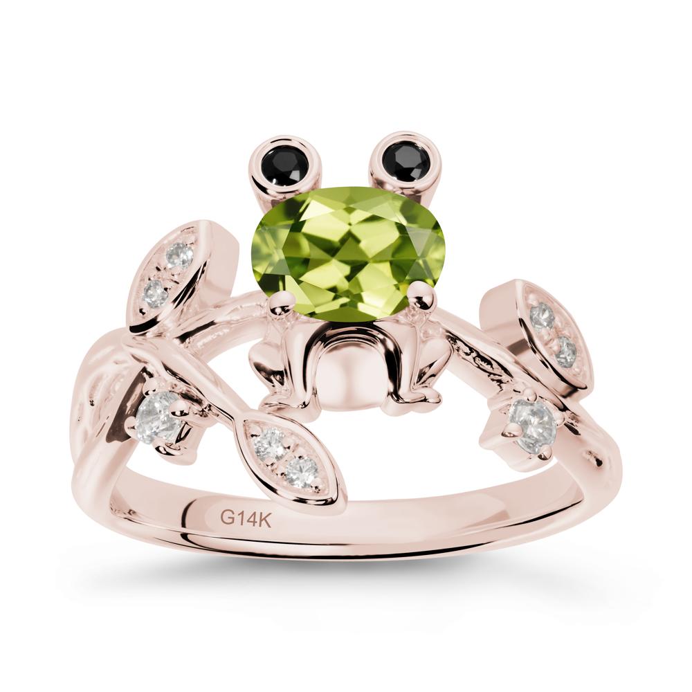 Oval Shaped Peridot Frog Ring - LUO Jewelry #metal_14k rose gold