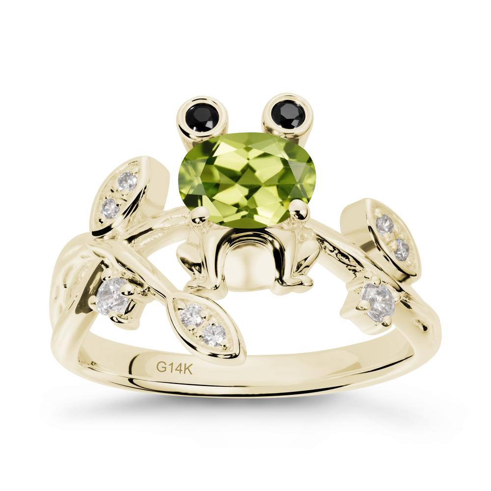 Oval Shaped Peridot Frog Ring - LUO Jewelry #metal_14k yellow gold