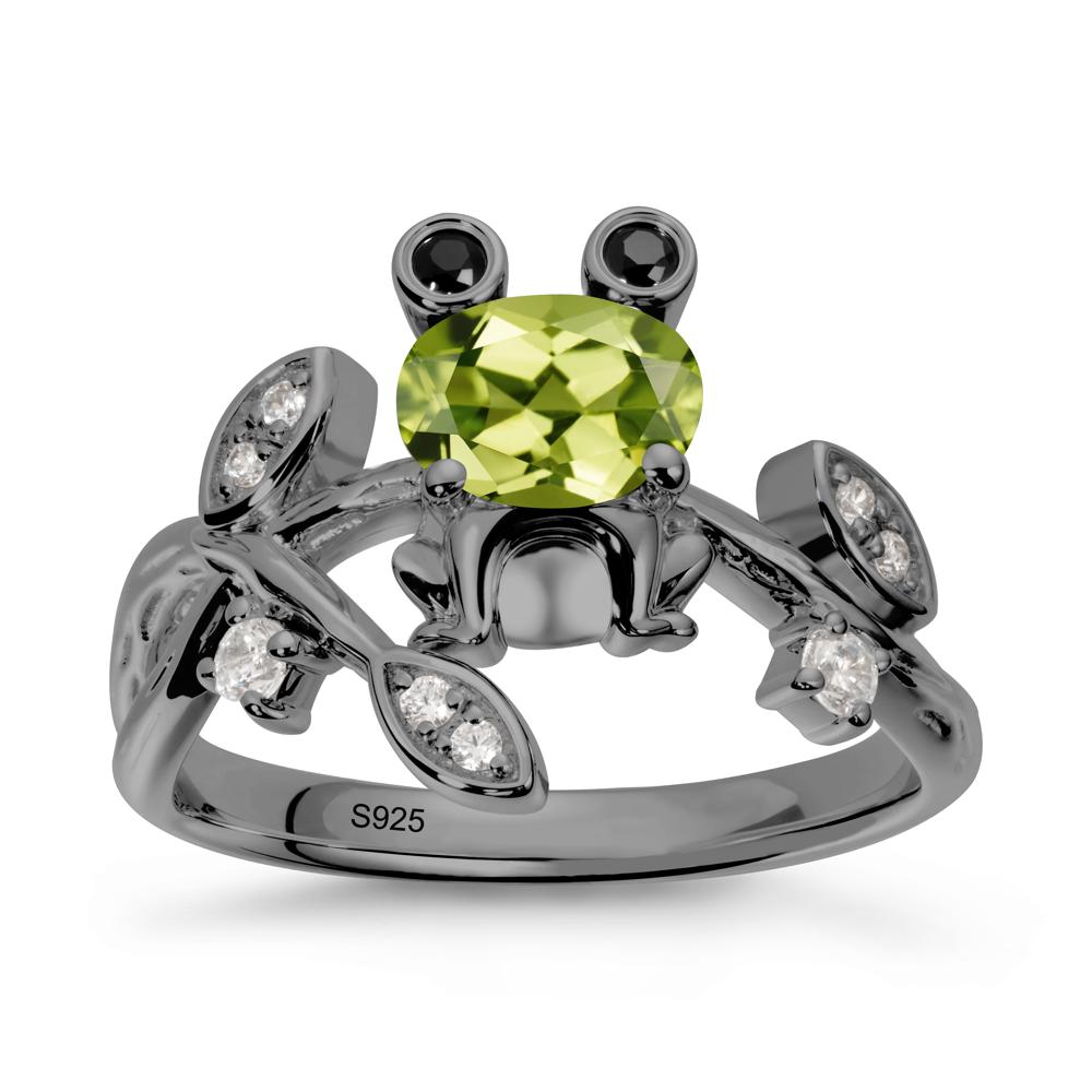 Oval Shaped Peridot Frog Ring - LUO Jewelry #metal_black finish sterling silver