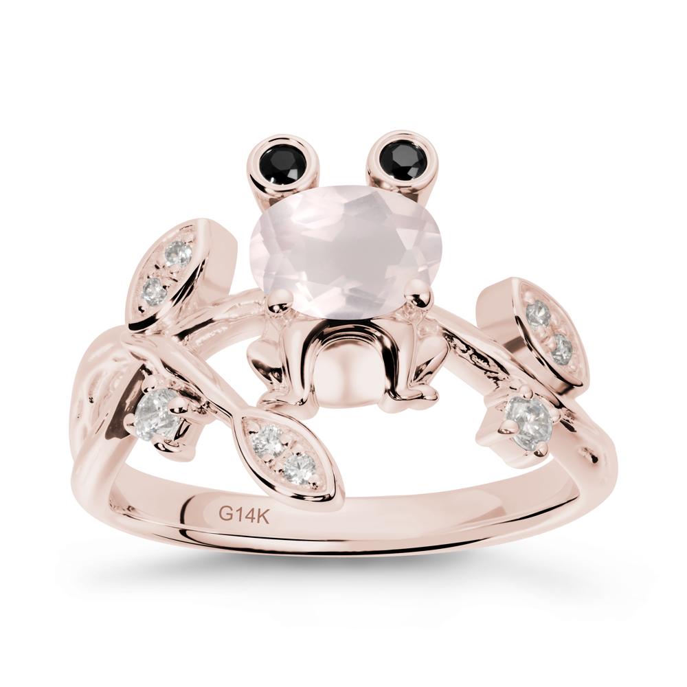 Rose Quartz Frog Ring with Twisting Leaves and Branches - LUO Jewelry #metal_14k rose gold