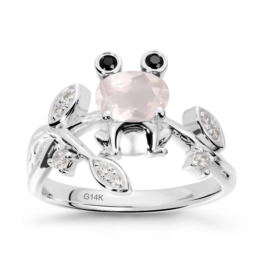 Rose Quartz Frog Ring with Twisting Leaves and Branches - LUO Jewelry #metal_14k white gold