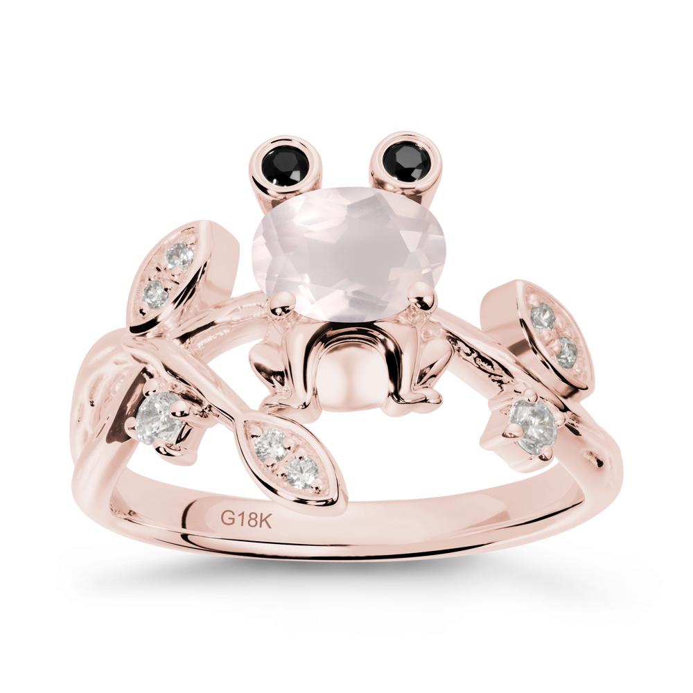 Rose Quartz Frog Ring with Twisting Leaves and Branches - LUO Jewelry #metal_18k rose gold