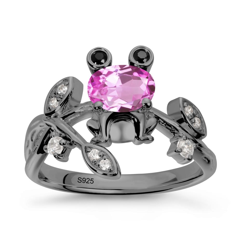 Oval Shaped Pink Sapphire Frog Ring - LUO Jewelry #metal_black finish sterling silver
