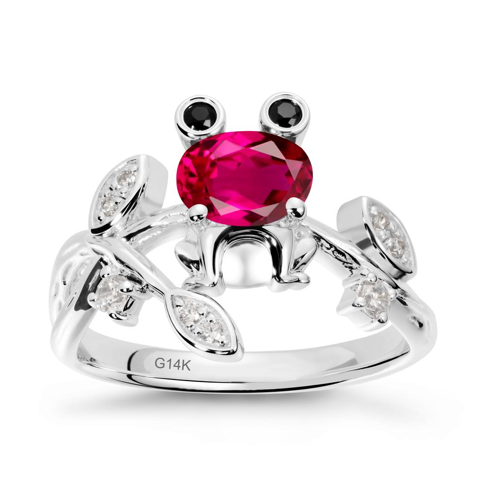 Ruby Frog Ring with Twisting Leaves and Branches - LUO Jewelry #metal_14k white gold