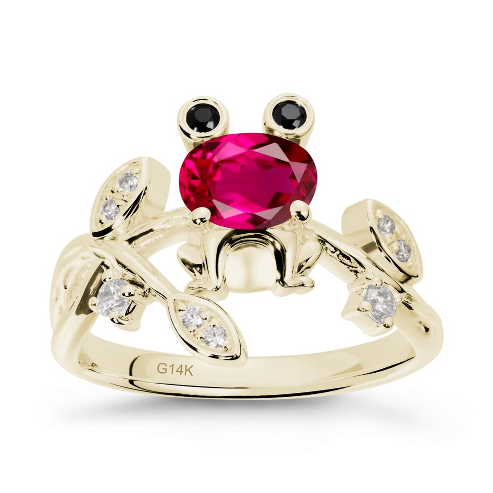 Ruby Frog Ring with Twisting Leaves and Branches - LUO Jewelry #metal_14k yellow gold