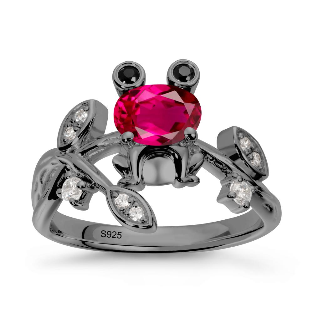 Ruby Frog Ring with Twisting Leaves and Branches - LUO Jewelry #metal_black finish sterling silver