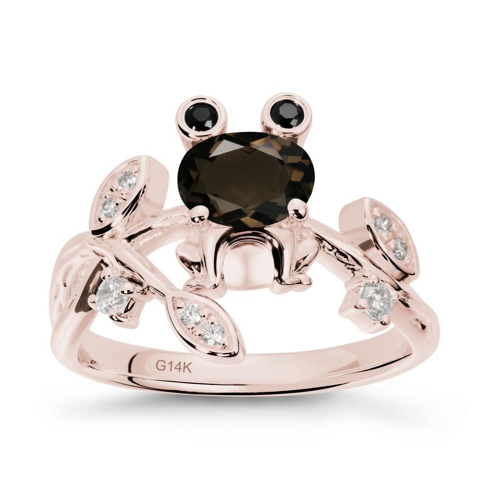 Smoky Quartz Frog Ring with Twisting Leaves and Branches - LUO Jewelry #metal_14k rose gold