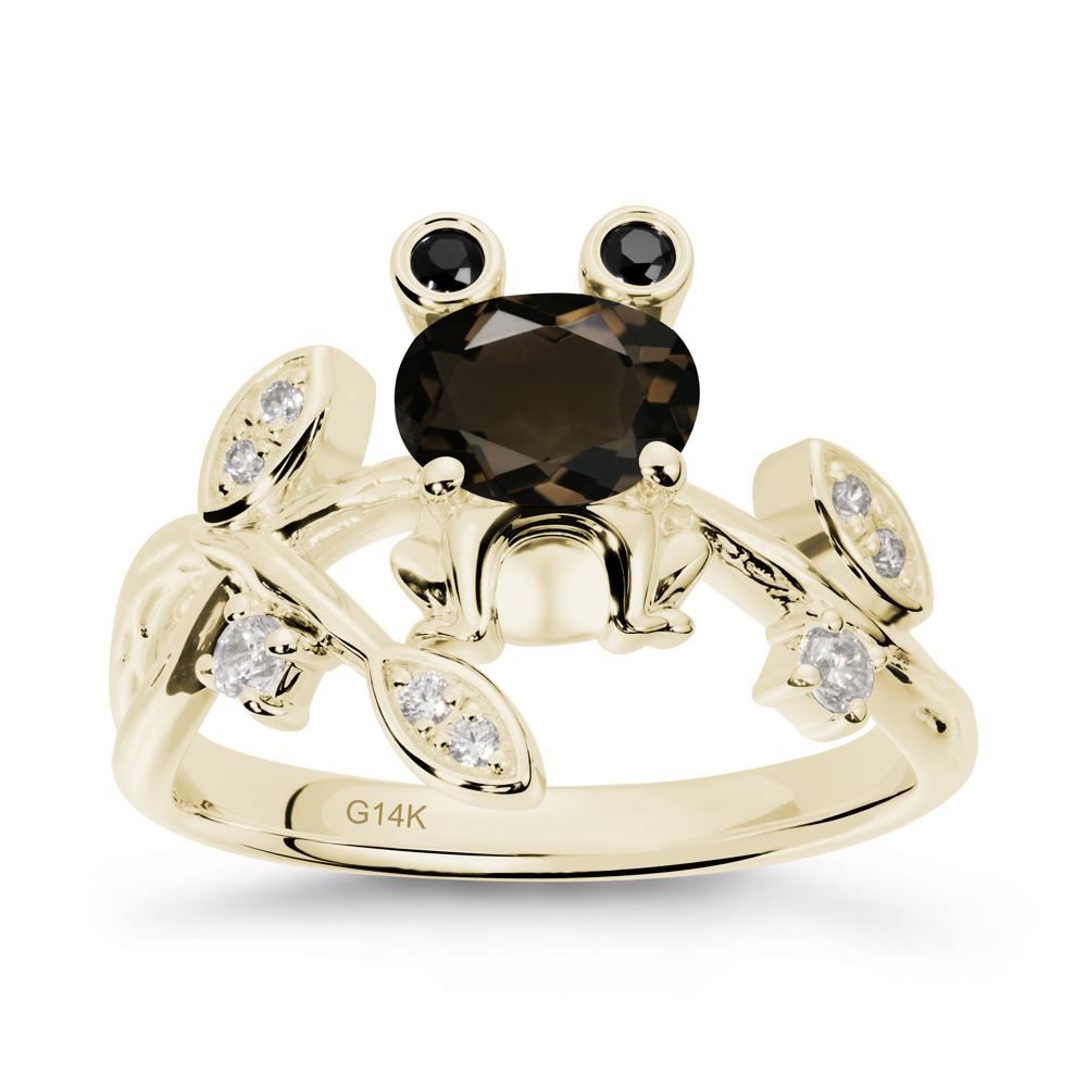 Smoky Quartz Frog Ring with Twisting Leaves and Branches - LUO Jewelry #metal_14k yellow gold