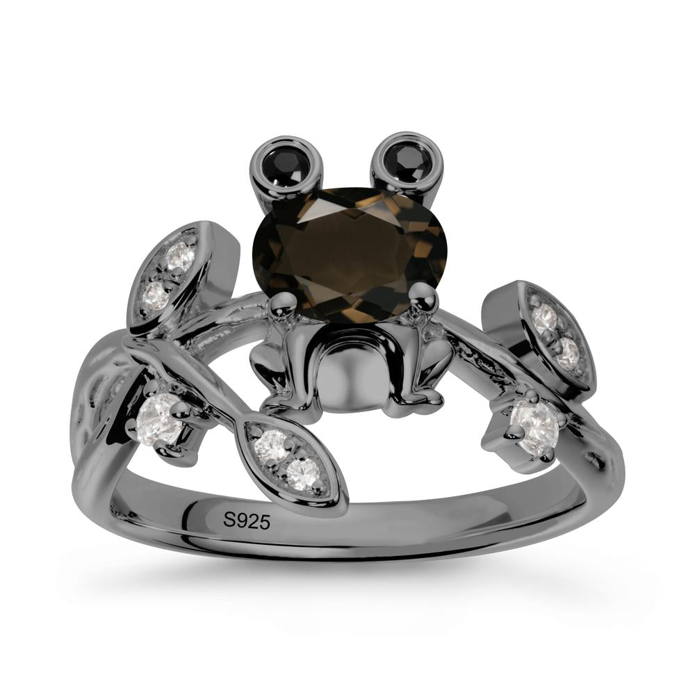Smoky Quartz Frog Ring with Twisting Leaves and Branches - LUO Jewelry #metal_black finish sterling silver