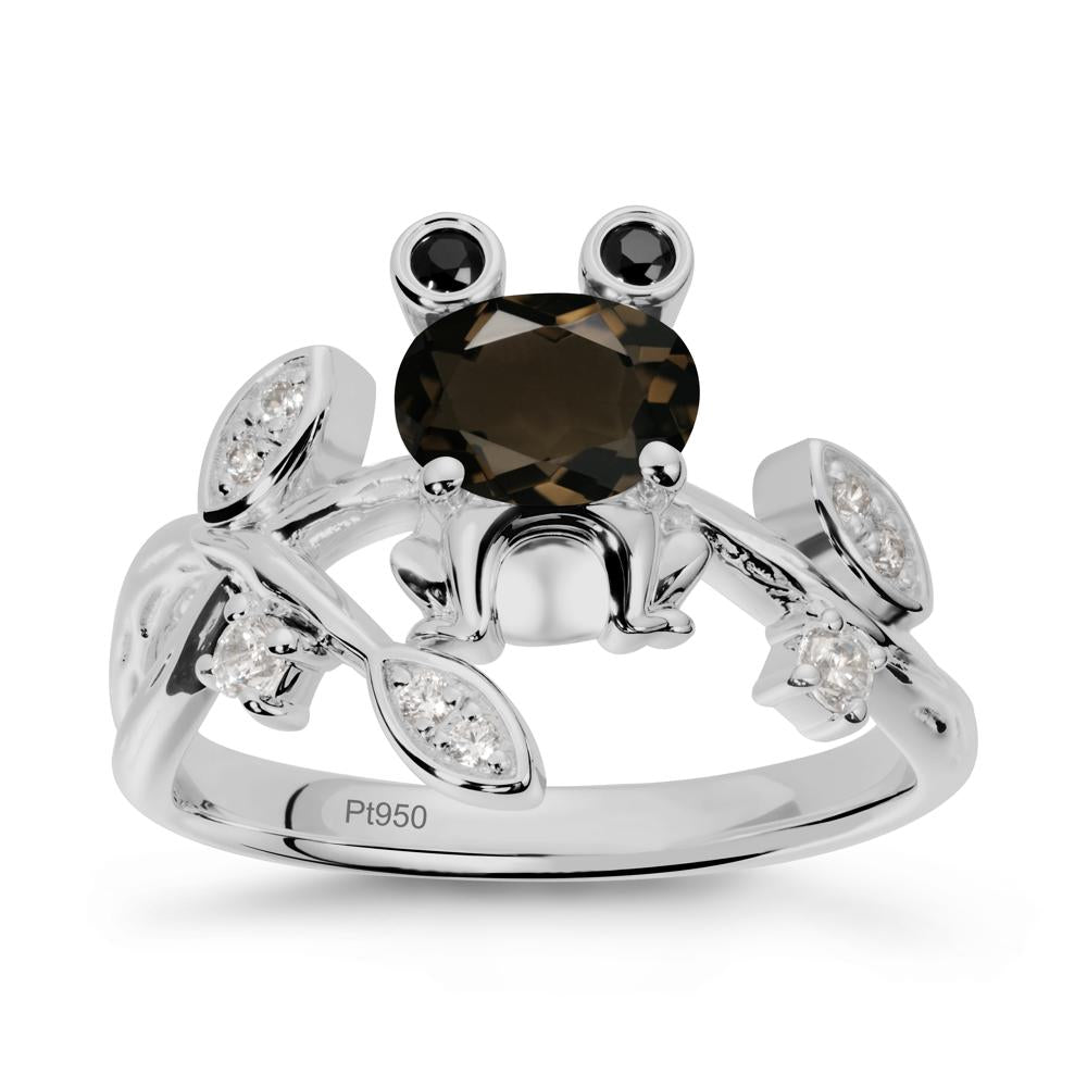Smoky Quartz Frog Ring with Twisting Leaves and Branches - LUO Jewelry #metal_platinum