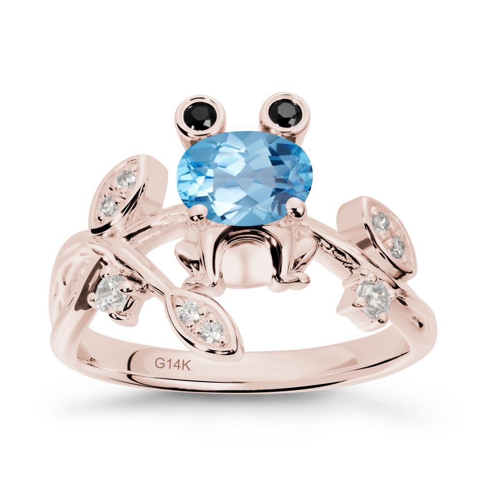 Oval Shaped Swiss Blue Topaz Frog Ring - LUO Jewelry #metal_14k rose gold