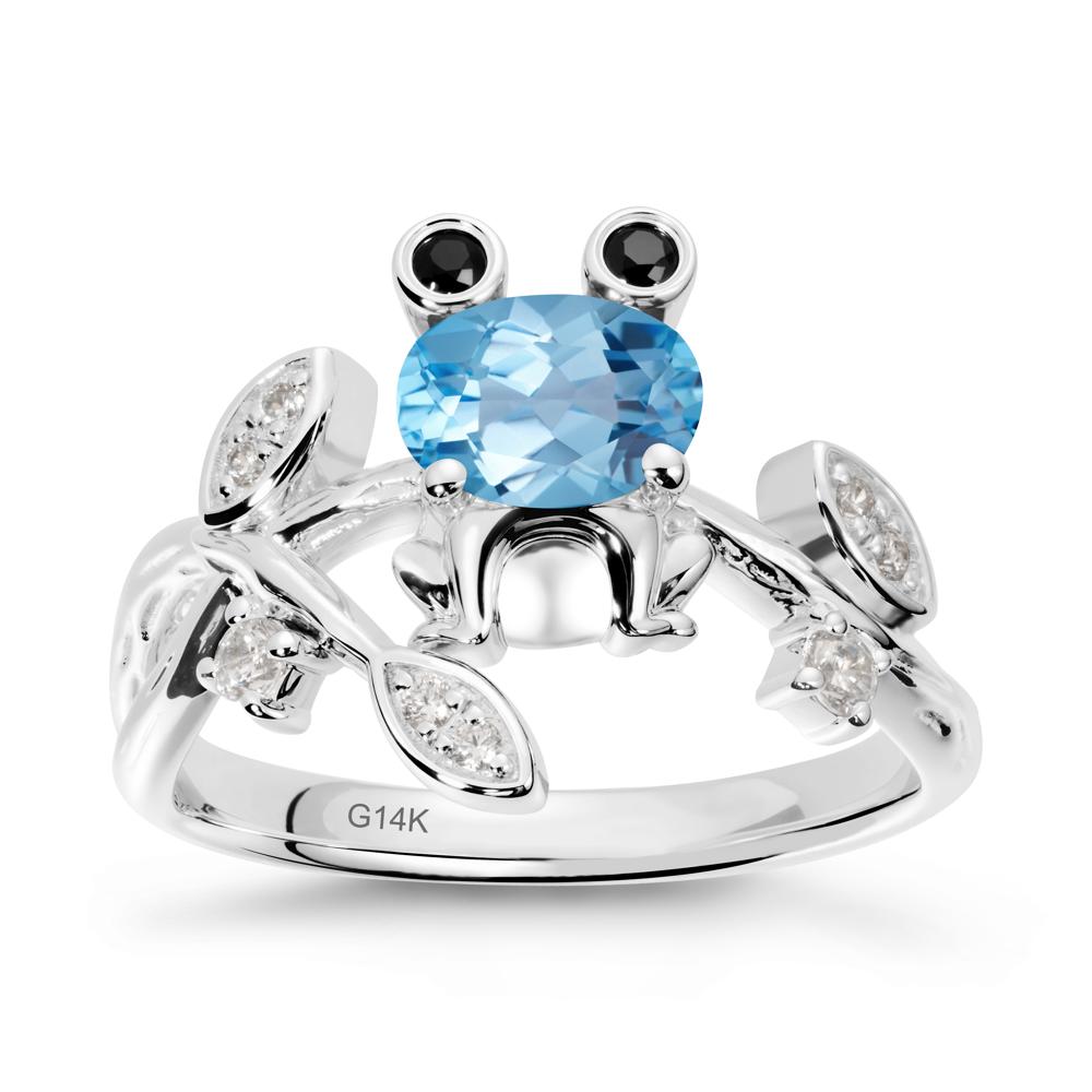 Oval Shaped Swiss Blue Topaz Frog Ring - LUO Jewelry #metal_14k white gold