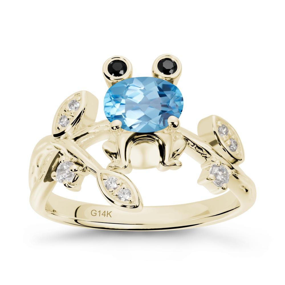 Oval Shaped Swiss Blue Topaz Frog Ring - LUO Jewelry #metal_14k yellow gold