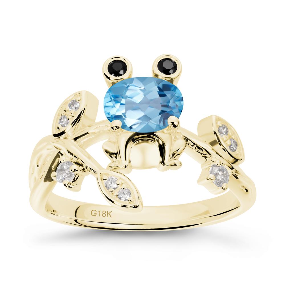 Oval Shaped Swiss Blue Topaz Frog Ring - LUO Jewelry #metal_18k yellow gold