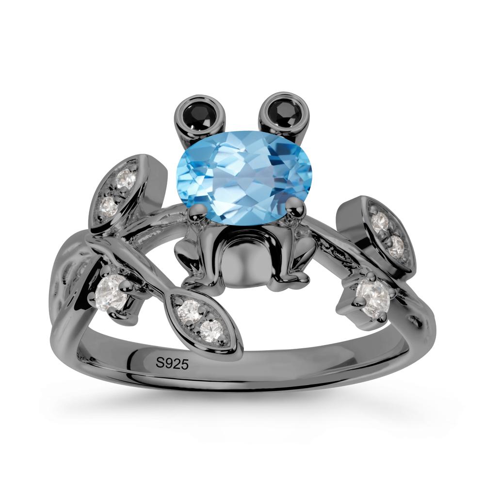 Oval Shaped Swiss Blue Topaz Frog Ring - LUO Jewelry #metal_black finish sterling silver