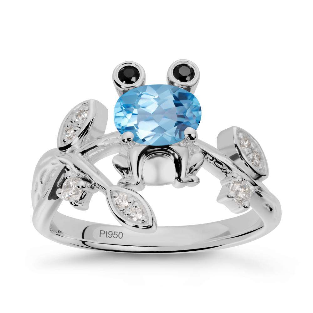 Oval Shaped Swiss Blue Topaz Frog Ring - LUO Jewelry #metal_platinum