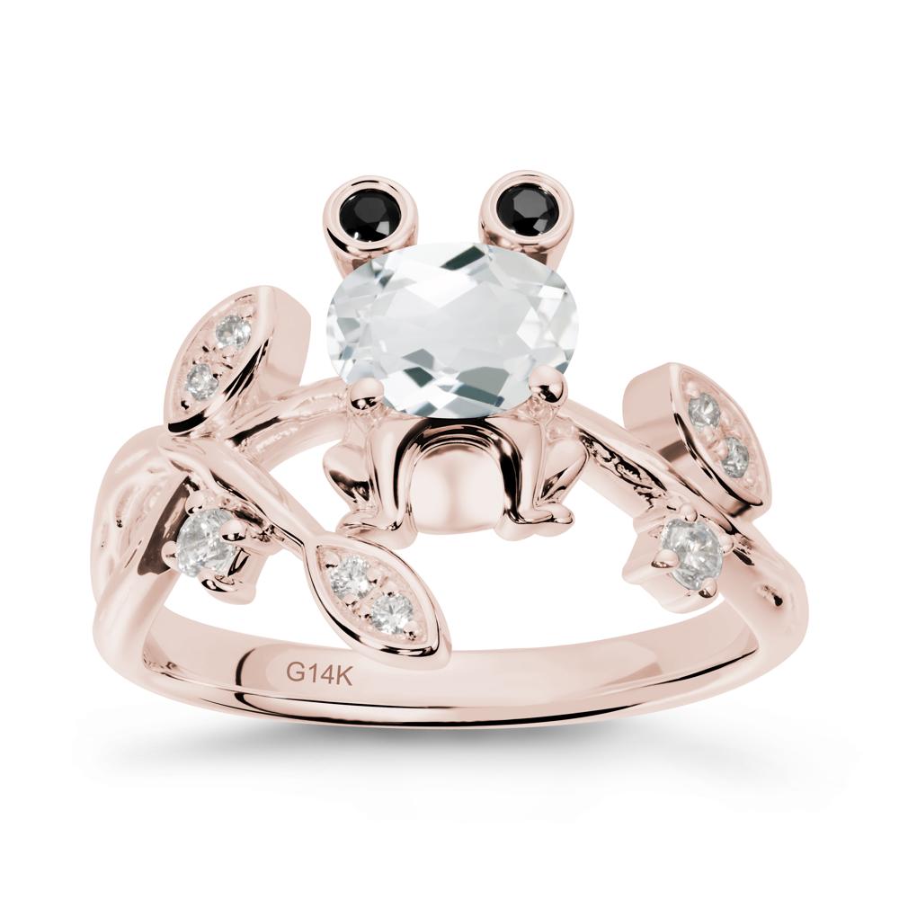 White Topaz Frog Ring with Twisting Leaves and Branches - LUO Jewelry #metal_14k rose gold