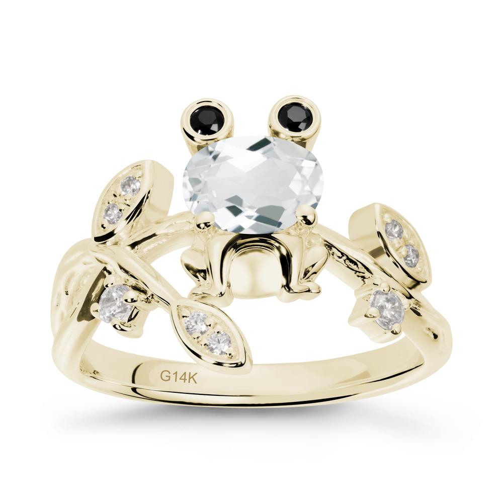 White Topaz Frog Ring with Twisting Leaves and Branches - LUO Jewelry #metal_14k yellow gold