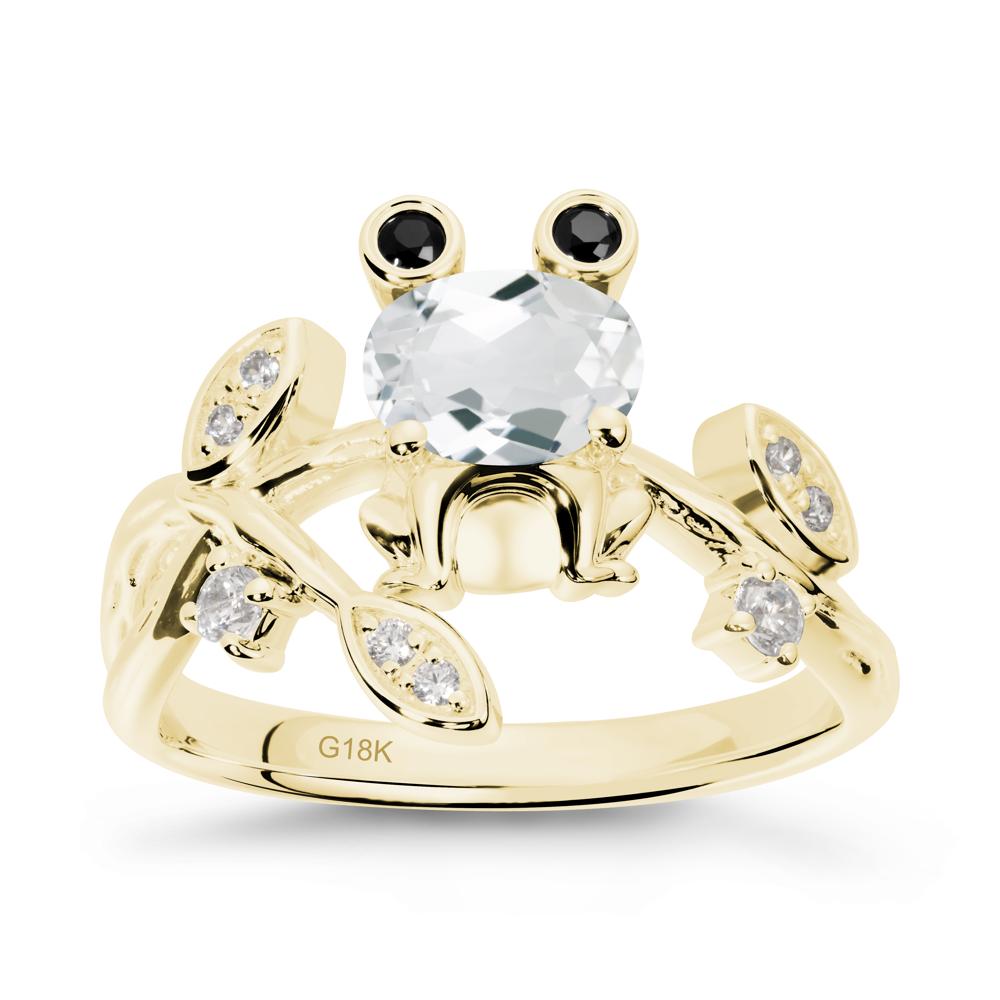 White Topaz Frog Ring with Twisting Leaves and Branches - LUO Jewelry #metal_18k yellow gold