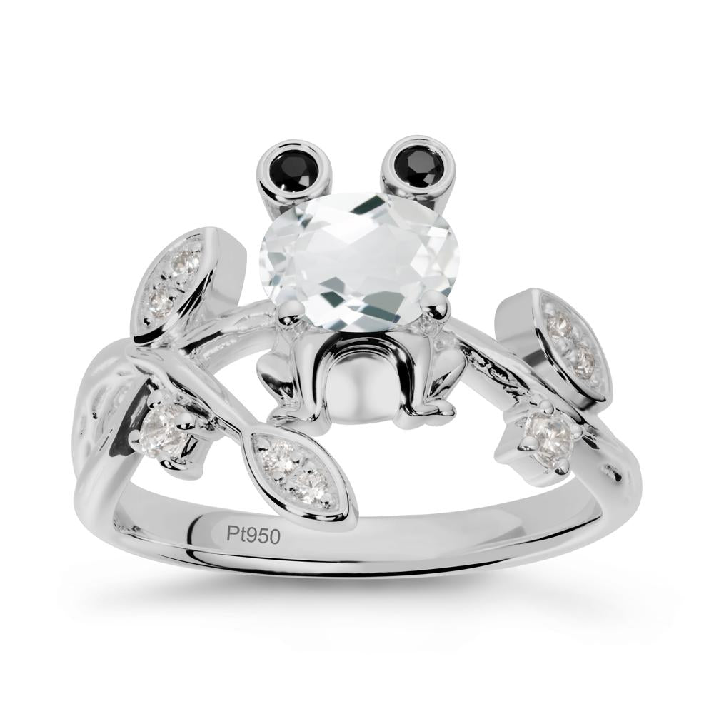 White Topaz Frog Ring with Twisting Leaves and Branches - LUO Jewelry #metal_platinum