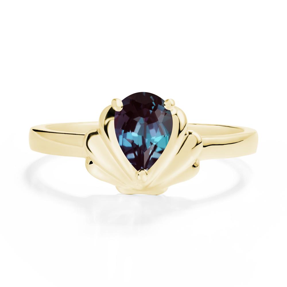 Pear Alexandrite Shell Engagement Ring - LUO Jewelry #metal_18k yellow gold