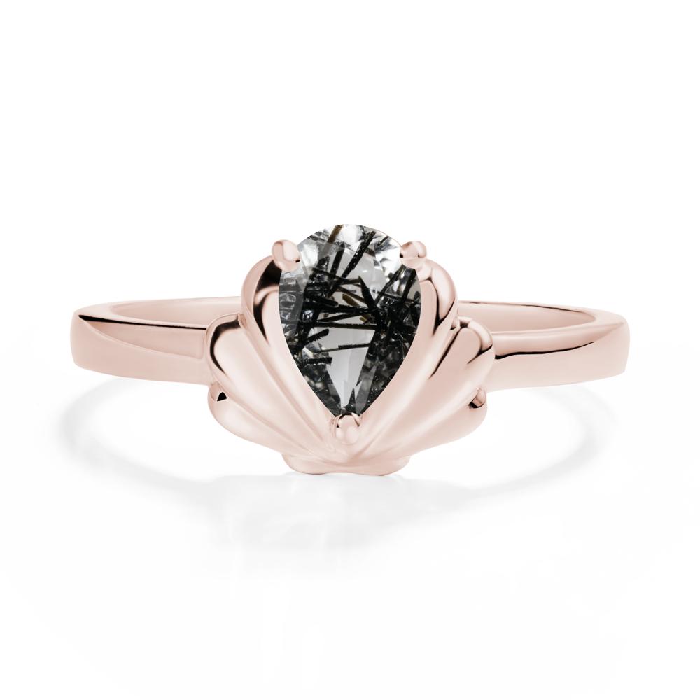 Shell Black Rutilated Quartz Promise Ring - LUO Jewelry #metal_14k rose gold