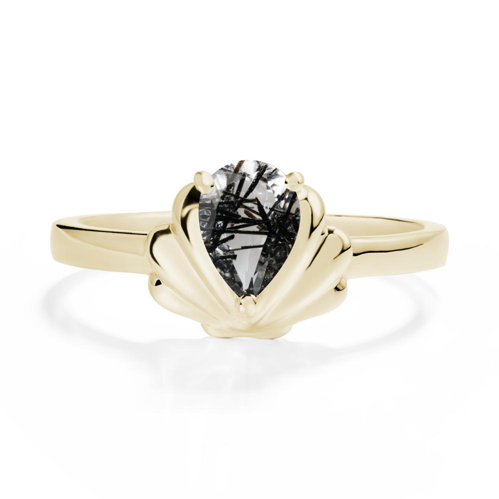 Shell Black Rutilated Quartz Promise Ring - LUO Jewelry #metal_14k yellow gold