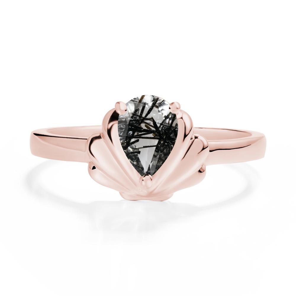 Shell Black Rutilated Quartz Promise Ring - LUO Jewelry #metal_18k rose gold