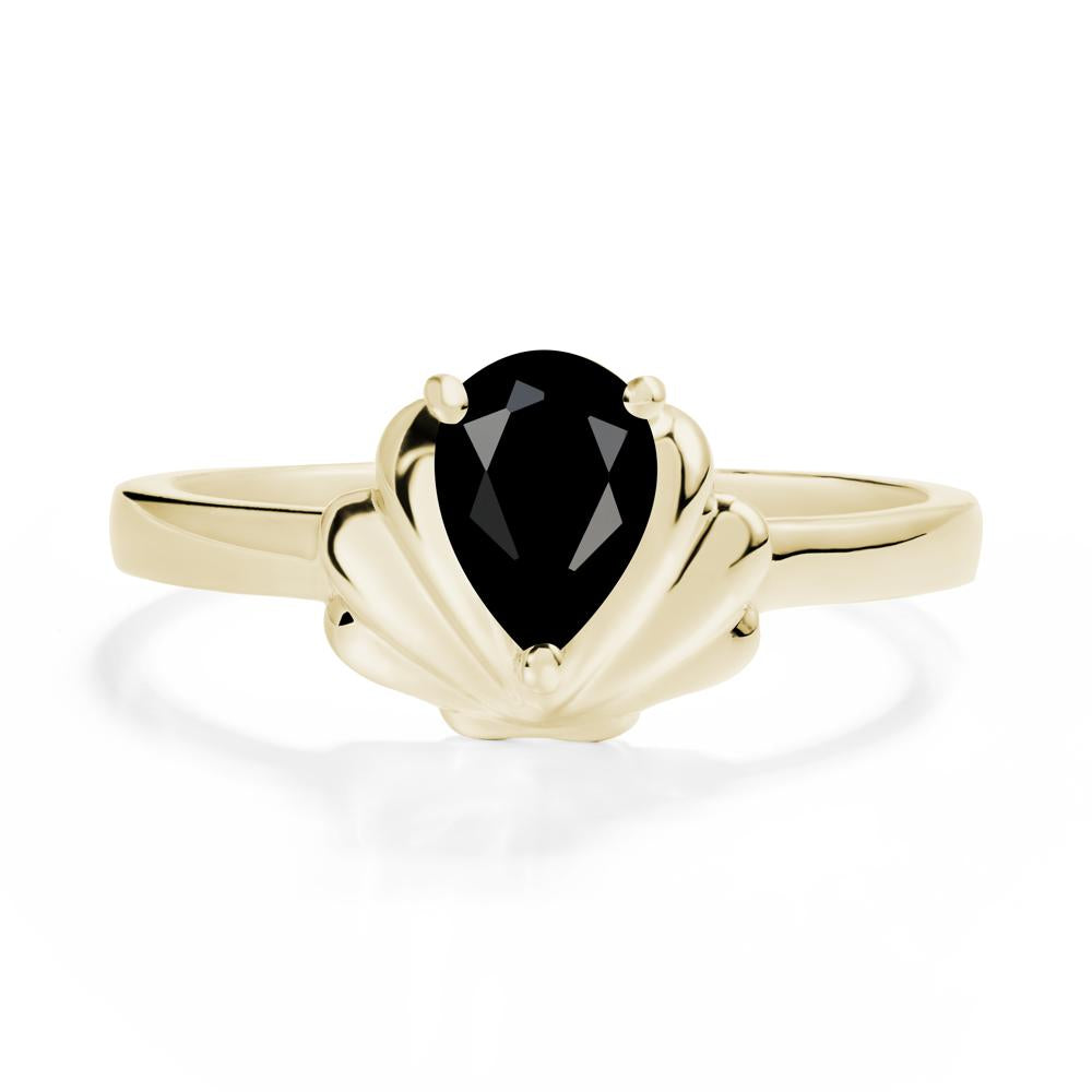 Pear Black Spinel Shell Engagement Ring - LUO Jewelry #metal_14k yellow gold