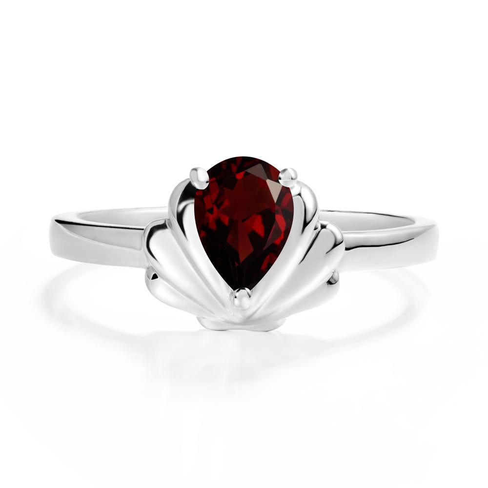 Pear Garnet Shell Engagement Ring - LUO Jewelry #metal_14k white gold