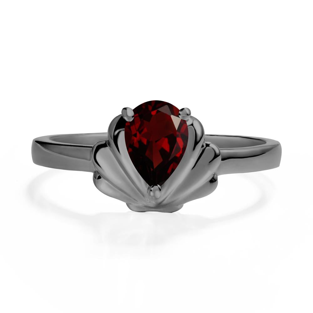 Pear Garnet Shell Engagement Ring - LUO Jewelry #metal_black finish sterling silver