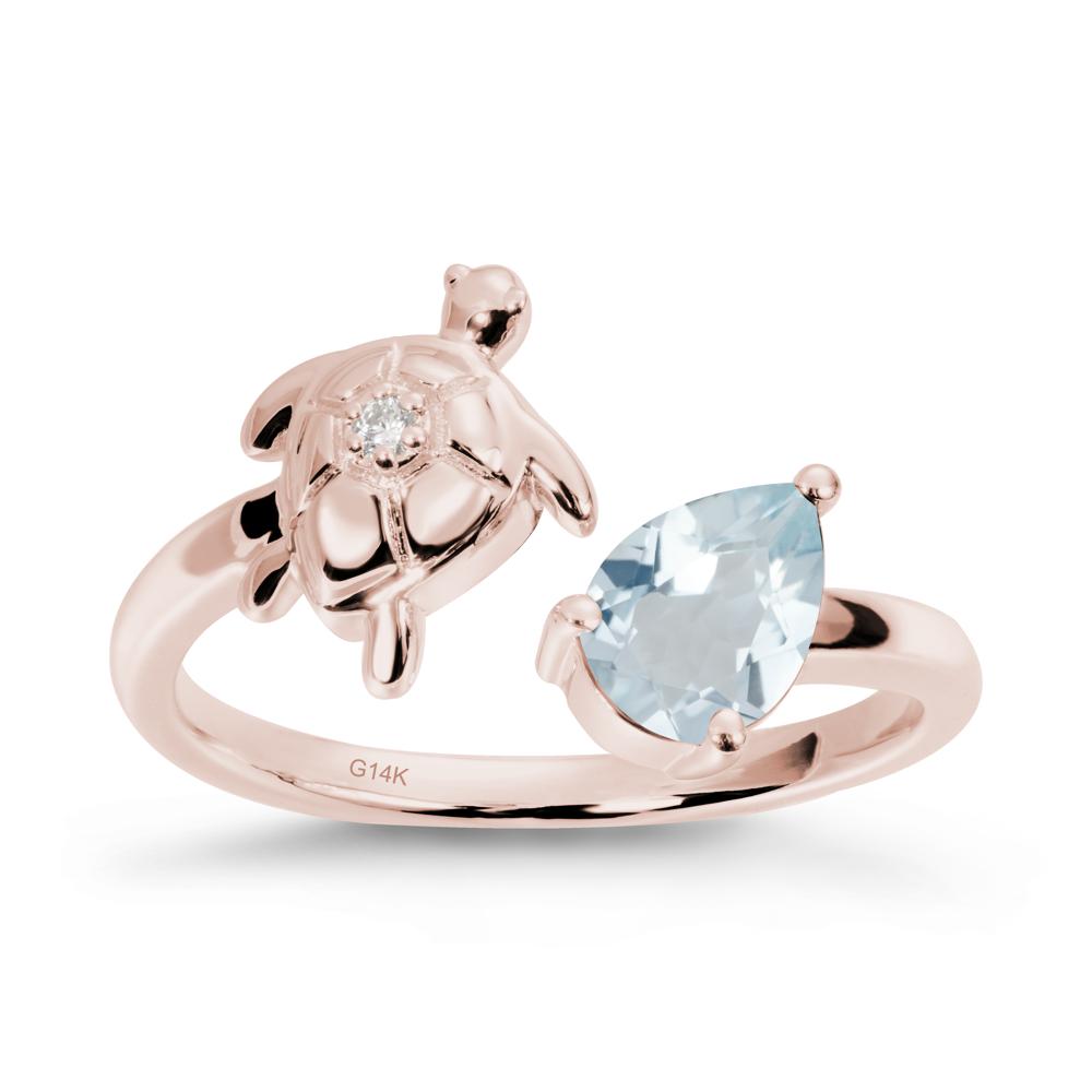 Aquamarine Turtle Open Bypass Ring - LUO Jewelry #metal_14k rose gold
