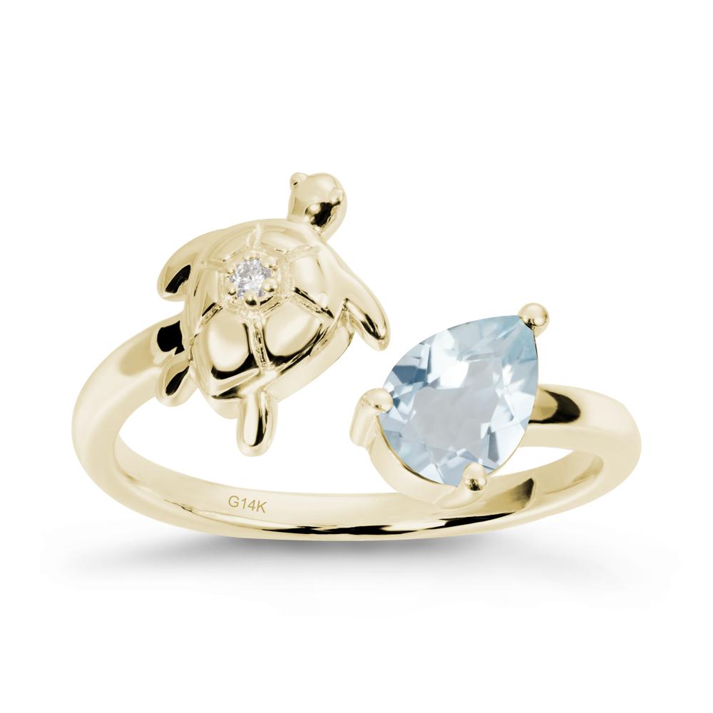 Aquamarine Turtle Open Bypass Ring - LUO Jewelry #metal_14k yellow gold