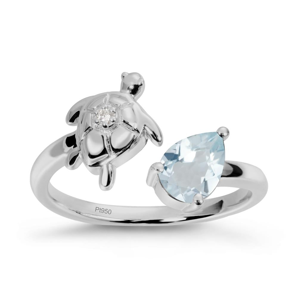 Aquamarine Turtle Open Bypass Ring - LUO Jewelry #metal_platinum