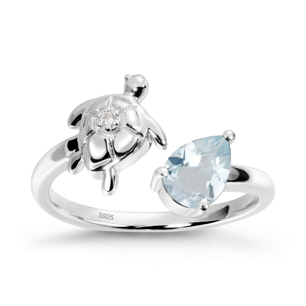 Aquamarine Turtle Open Bypass Ring - LUO Jewelry #metal_sterling silver