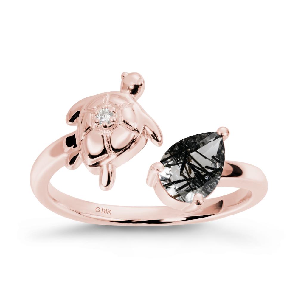 Turtle Open Band Black Rutilated Quartz Ring - LUO Jewelry #metal_18k rose gold