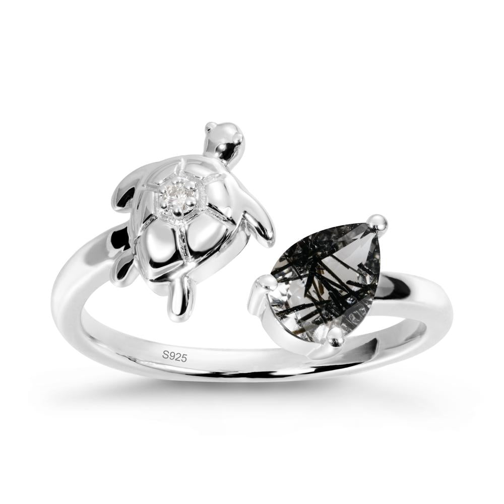 Turtle Open Band Black Rutilated Quartz Ring - LUO Jewelry #metal_sterling silver