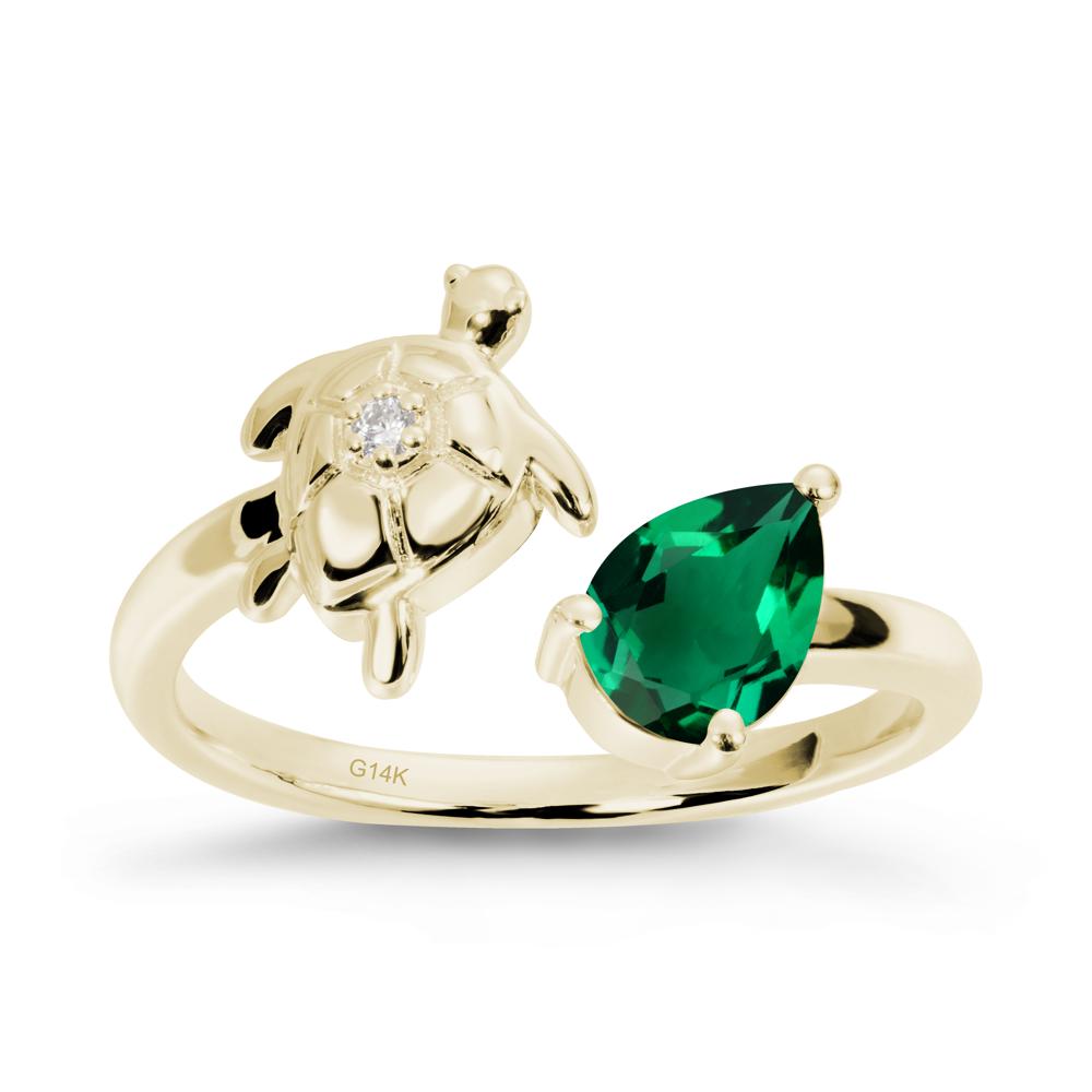 Turtle Open Band Emerald Ring - LUO Jewelry #metal_14k yellow gold