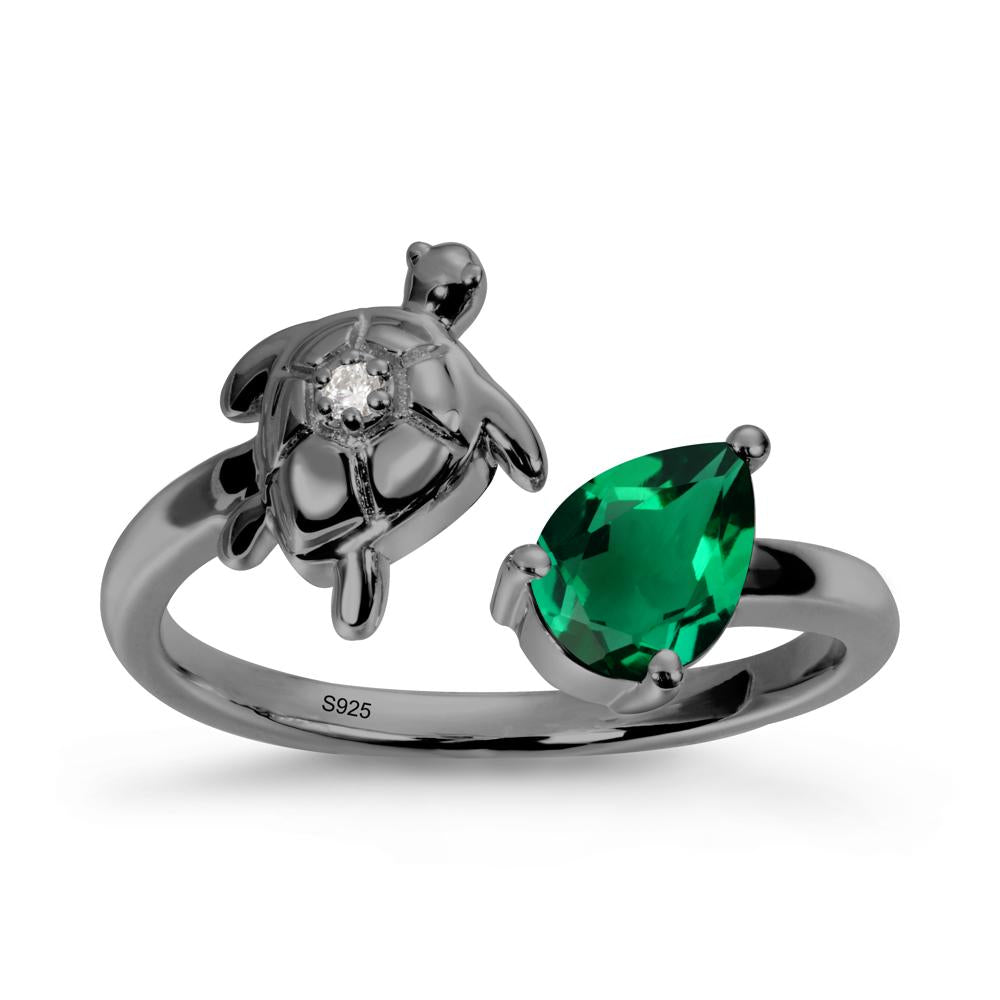 Turtle Open Band Emerald Ring - LUO Jewelry #metal_black finish sterling silver