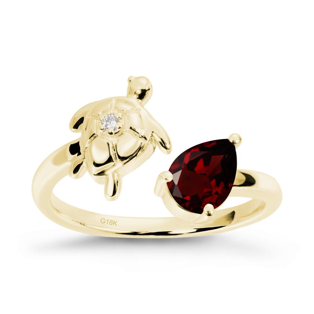 Garnet Turtle Open Bypass Ring - LUO Jewelry #metal_18k yellow gold