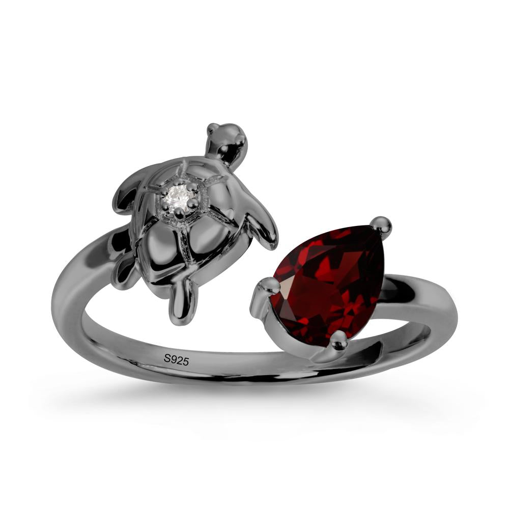 Garnet Turtle Open Bypass Ring - LUO Jewelry #metal_black finish sterling silver